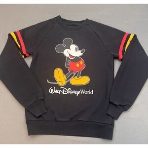 Mickey Mouse Walt Disney World Park Sweatshirt Crewneck Size X-S Black Striped